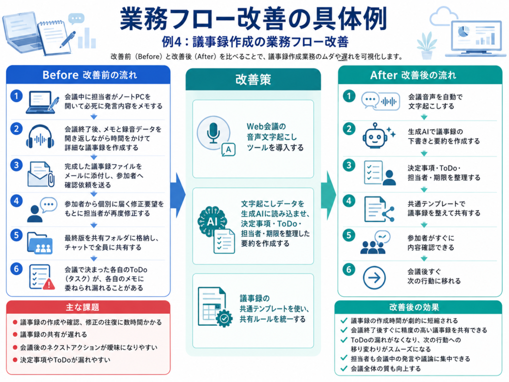 例4：議事録作成の業務フロー改善